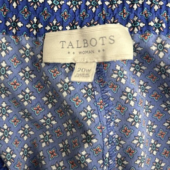 Talbots Woman Plus Sz 20W Blue Floral Patterned Pull On Pants Pockets Loose Fit - Picture 8 of 8